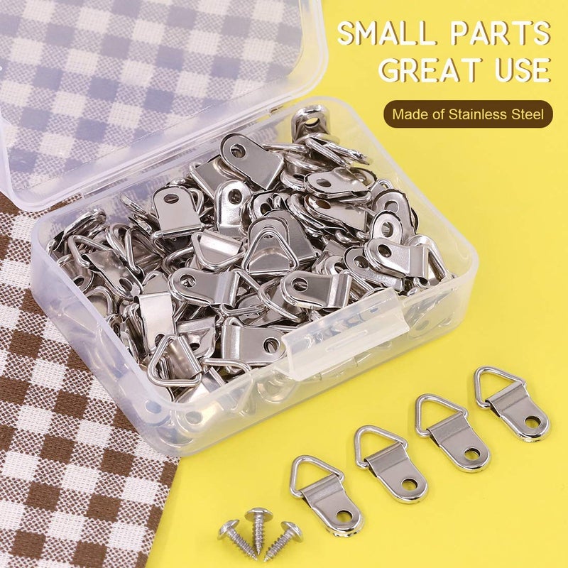 Rustark 110Pcs Small Triangle Ring Picture Hangers Frame Hanging Hangers Single Hole with Screws for Wooden Frame and Cross Stitch - Image 3